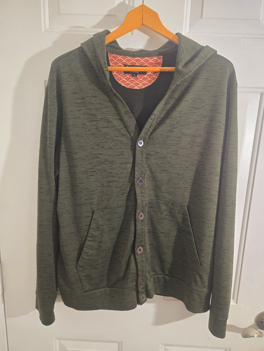 Womens Olive Green Hooded Button-Up Cardigan Large